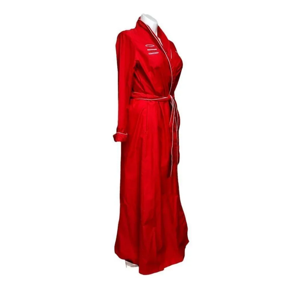 David Brown California Vintage Red‎ Cotton Maxi Robe White Piping Size L